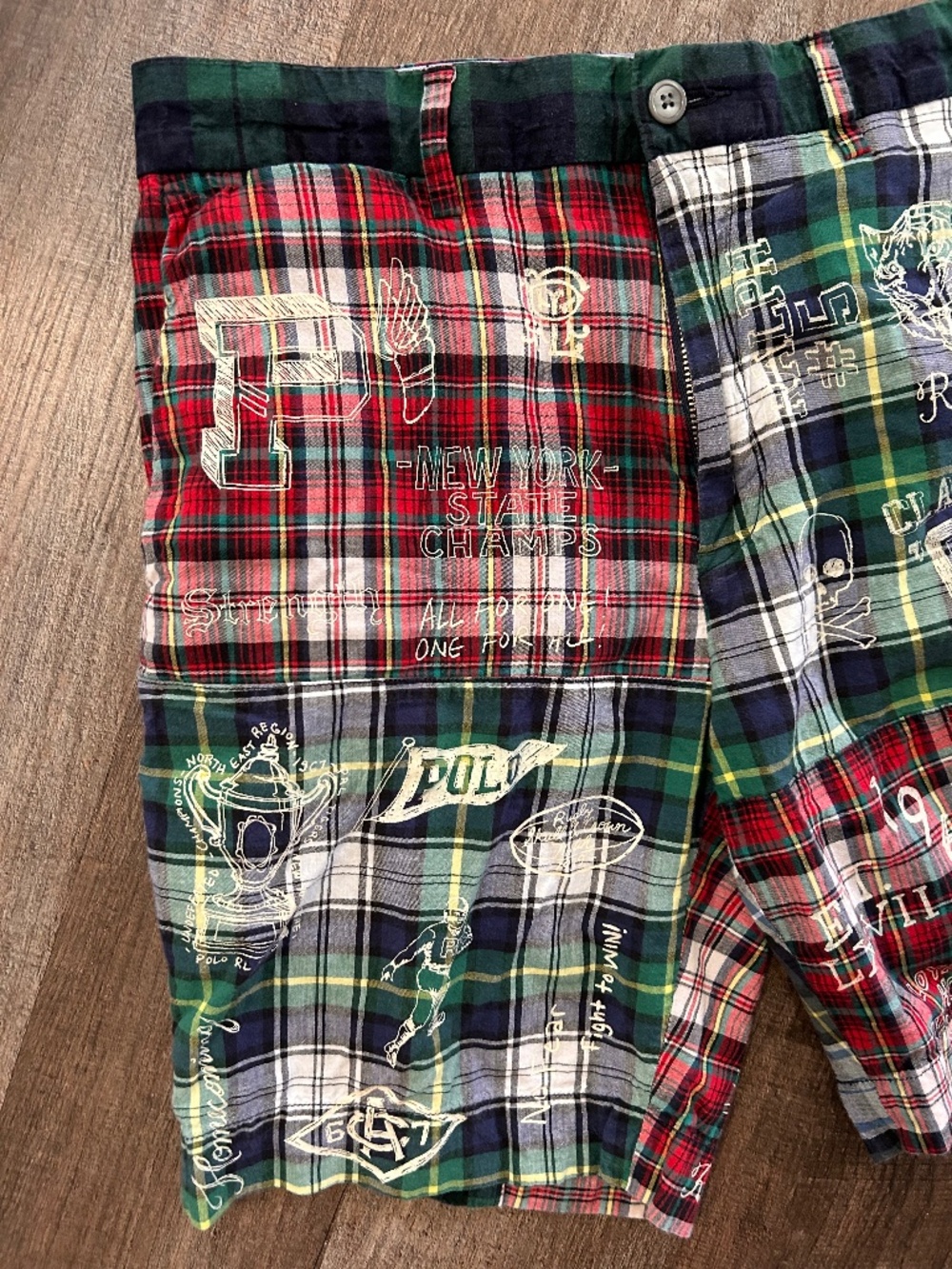 Polo Ralph Lauren tartan plaid patchwork graffiti NYC skull preppy shorts 30